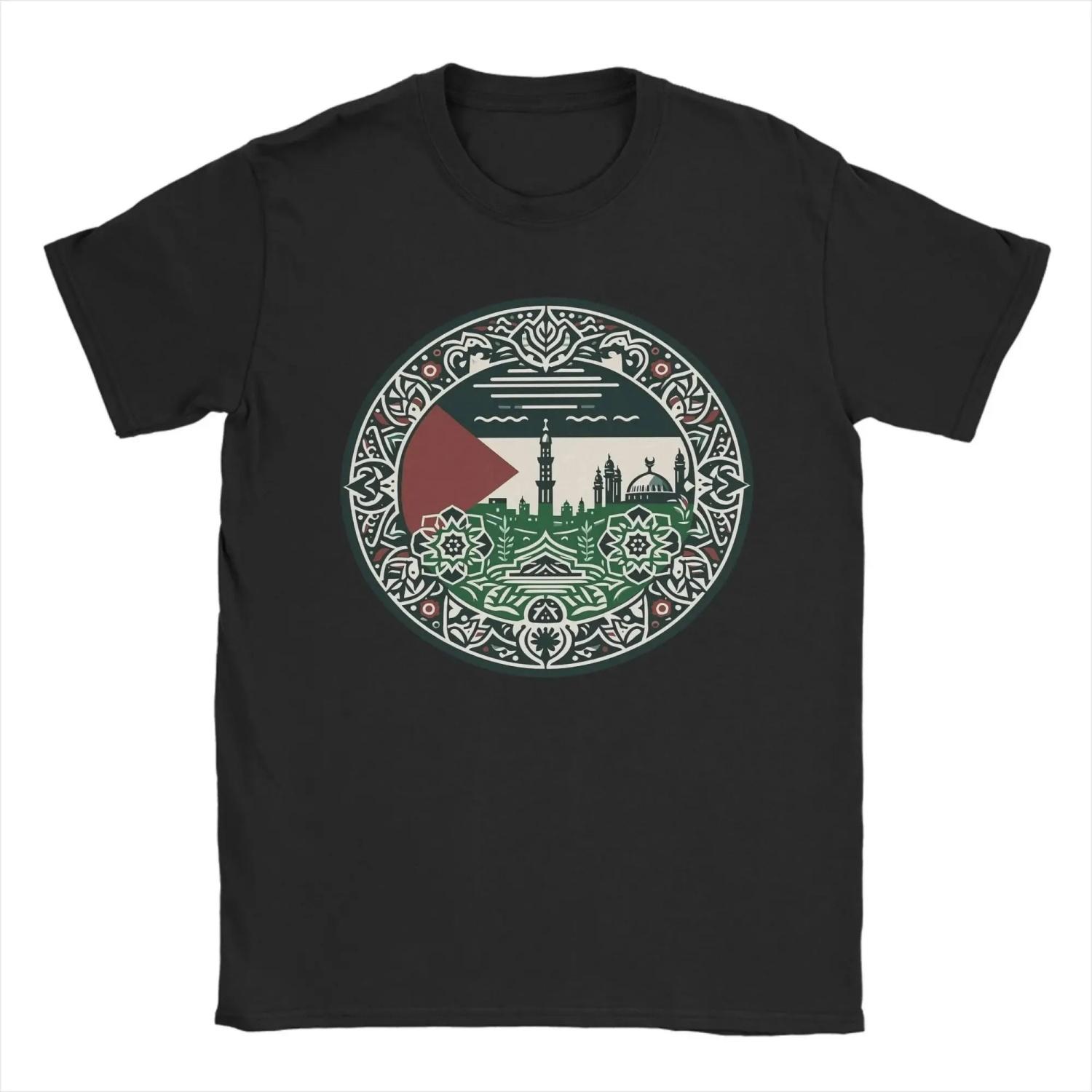 Palestine Flag Al Aqsa Jerusalem Graphic Tee Men Short Sleeve Breathable Crewneck T-Shirt Summer Casual S