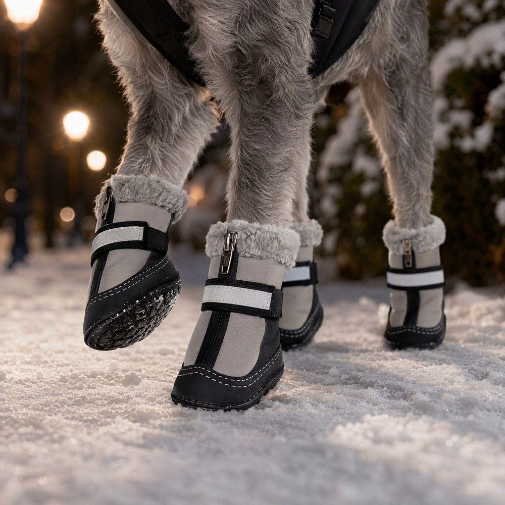 4PCS Warm Dog Cotton Shoes Reflective Anti-slip Dog Boots Wear Resistant Pet Paw Protectors  Winter