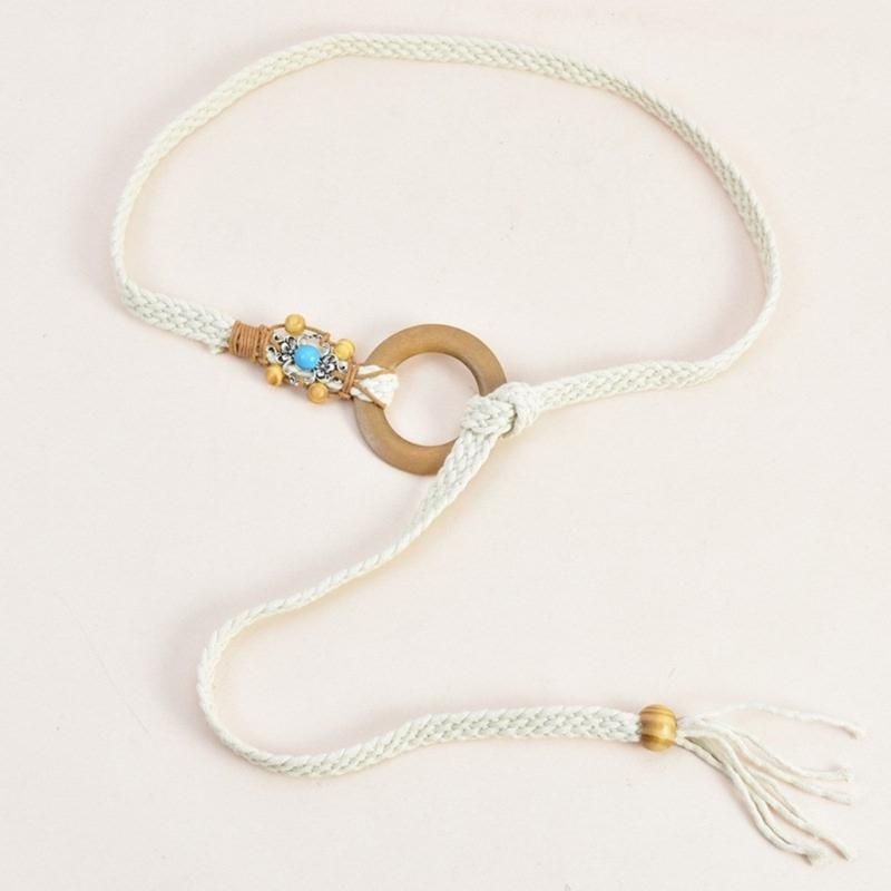 Self Tie Waist Belt for Women Ethnic Style Braided Dress Belt with Fringes&Beads