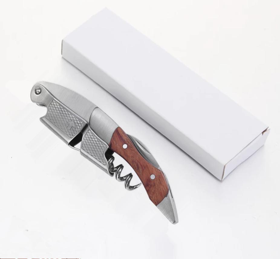 WS201 Sacacorchos De Double Hinged Wood Handle Wine Waiter Corkscrew