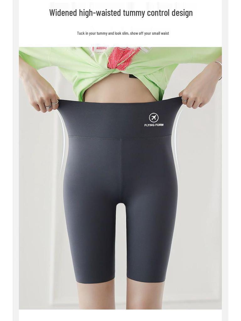 Women's Matte Tummy-Control Mid-Length Cycling Yoga Pants with Pockets