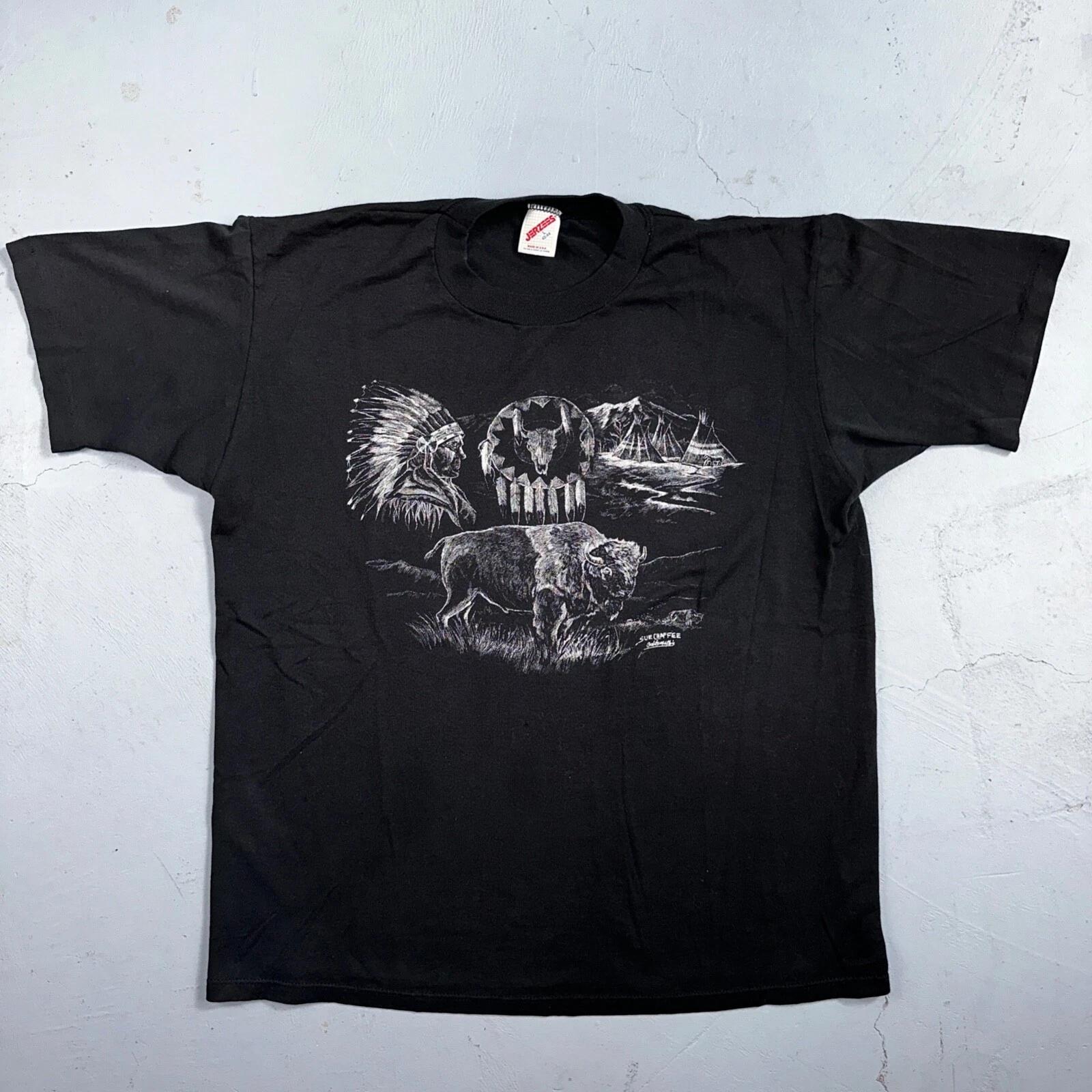 Buffalo Native American Jerzees VTG T Shirt Single Stitch Spirits Sue Chaffee XL