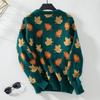 Damen S Locker Sitzend Langarm Rundhals Ahornblatt Jacquard Strickpullover