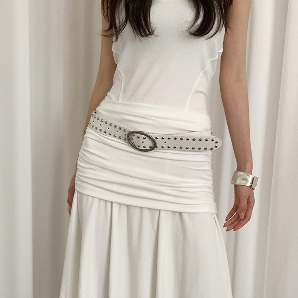 Alloy Buckle Y2K Belt Pu Leather Skinny Waist Straps Retro Bohemian Rivet Belt  Women