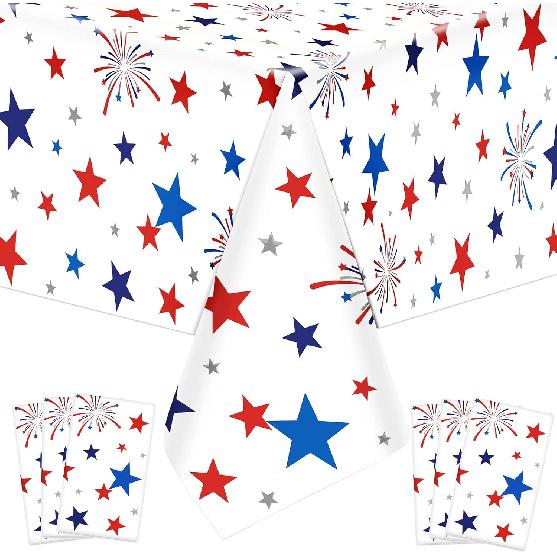 6Pcs Patriotic Tablecloth Plastic Disposable Star Table Cloth Rectangle Red White Blue Table Cover for Patriotic Themed Party Supplies Birthday Sport Patriotic 6 Pieces