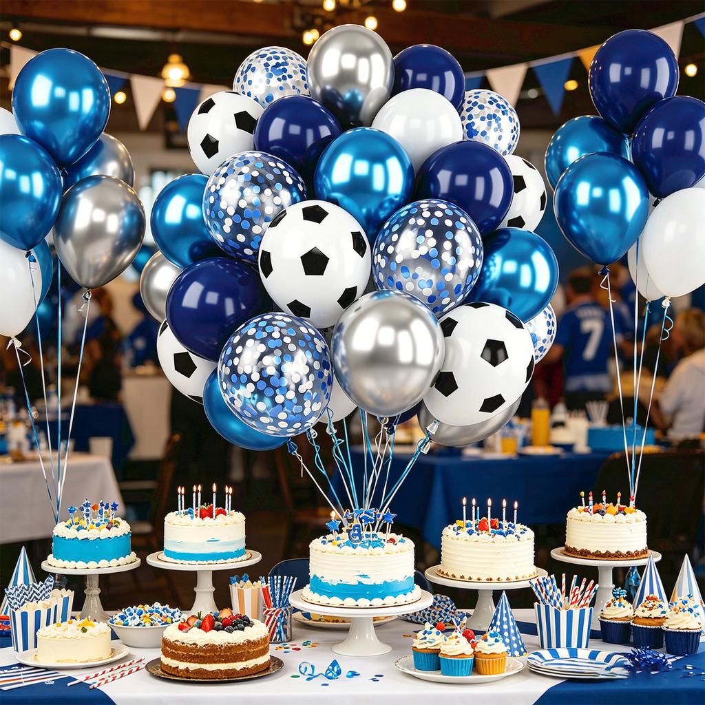 Party Balloon Decoration Set 32/50pcs Includes Latex Balloons Foil Balloons Confetti Balloons and Soccer Ball Balloons for Event Celebration