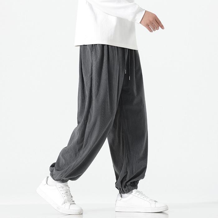 Pantalones bombachos de pana de estilo chino para hombre, corte holgado y pernera ancha