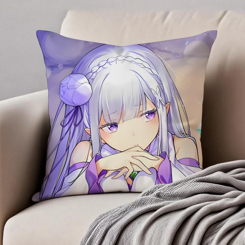 Fantasy Popular Anime RRe Zero Cushion Cover Pillowcase Antidustmite Invisible Zipper Short Plush Sofa Cushion