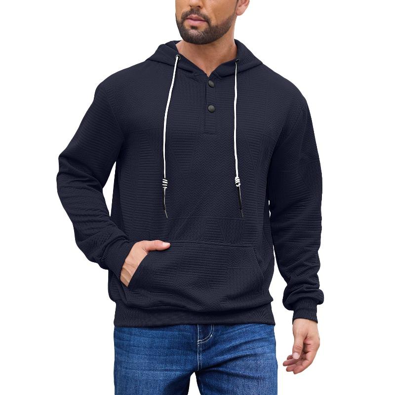 Spring and Autumn Pullover Solid Color Jacquard Casual Sports Loose Long Sleeve Hooded Half Cardigan Sweater Men