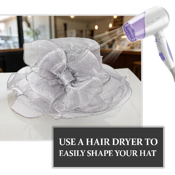 DRESHOW Damen Organza Hut Kirchenkappe Hüte Ausverkauf Kentucky Derby Cocktail Teeparty Hochzeit Blumenhut mit breiter Krempe