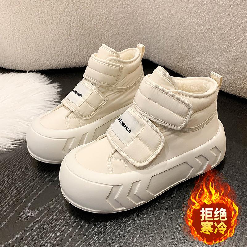 Fleece warm snow boots 22 new winter cotton shoes thickened big head bread thick sole short tube tide 35 [fleece-lined & extra warm]