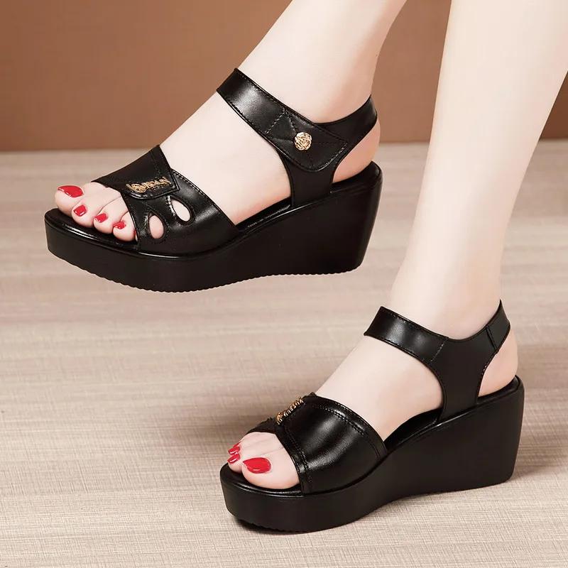 

Plus Size 32-43 Platform Sandals Women Shoes Summer 2025 High Heels Wedges Sandals Ladies Waterproof Beach Office Sandals 32 чорний