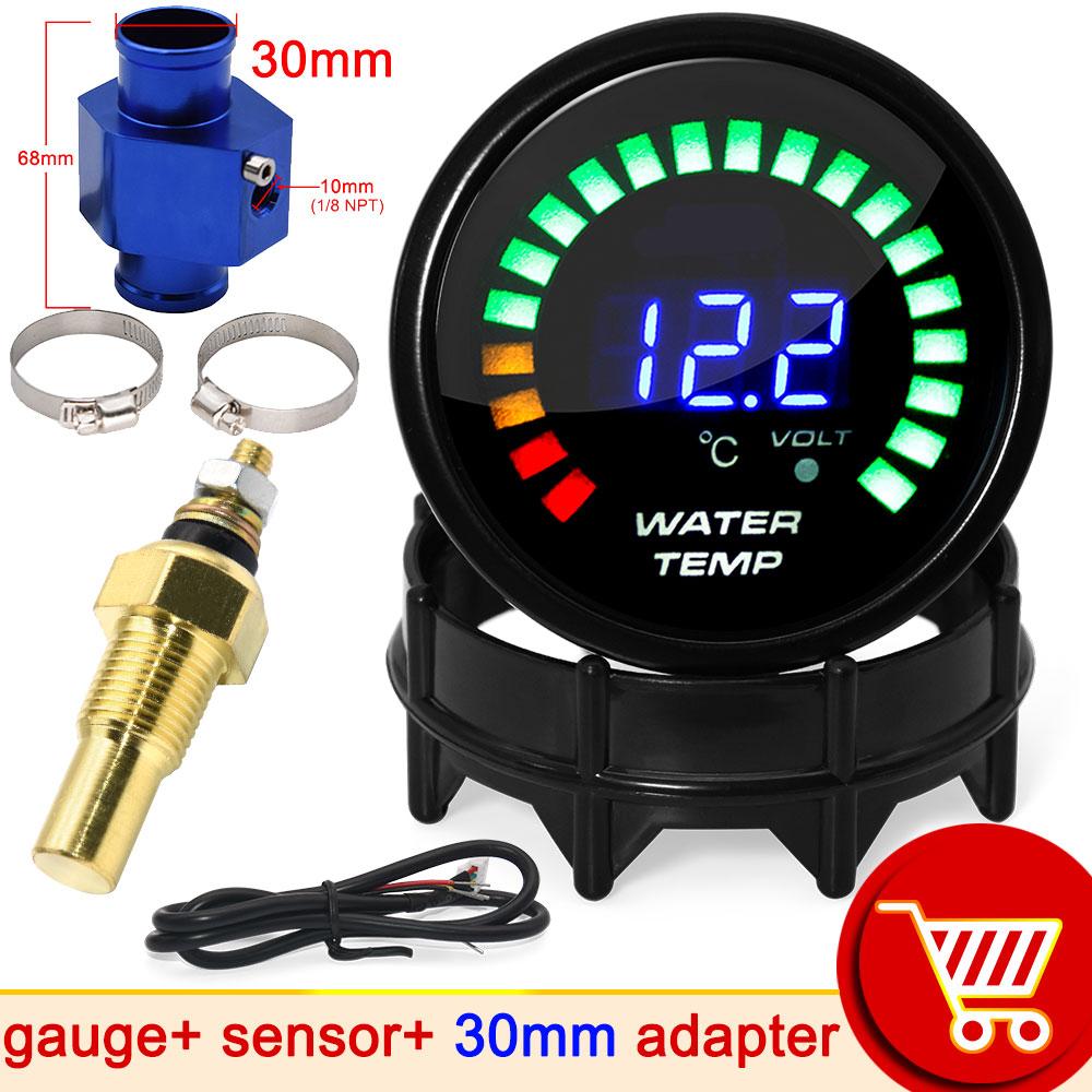 52mm 20 LED Light Digital Water Temperature Gauge + 10mm Water Temp Sensor with Joint Pipe Sensor Adapter Car 20~150 Celsius