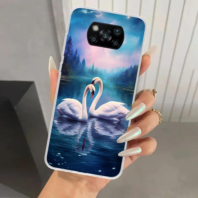 White Swan Grace Art Phone Case for Xiaomi Poco X5 X6 X7 Pro F7 Ultra M7 Redmi 15 15C 13 13C 12 12C 10 10A 10C 9 9A 9C 9T Shell