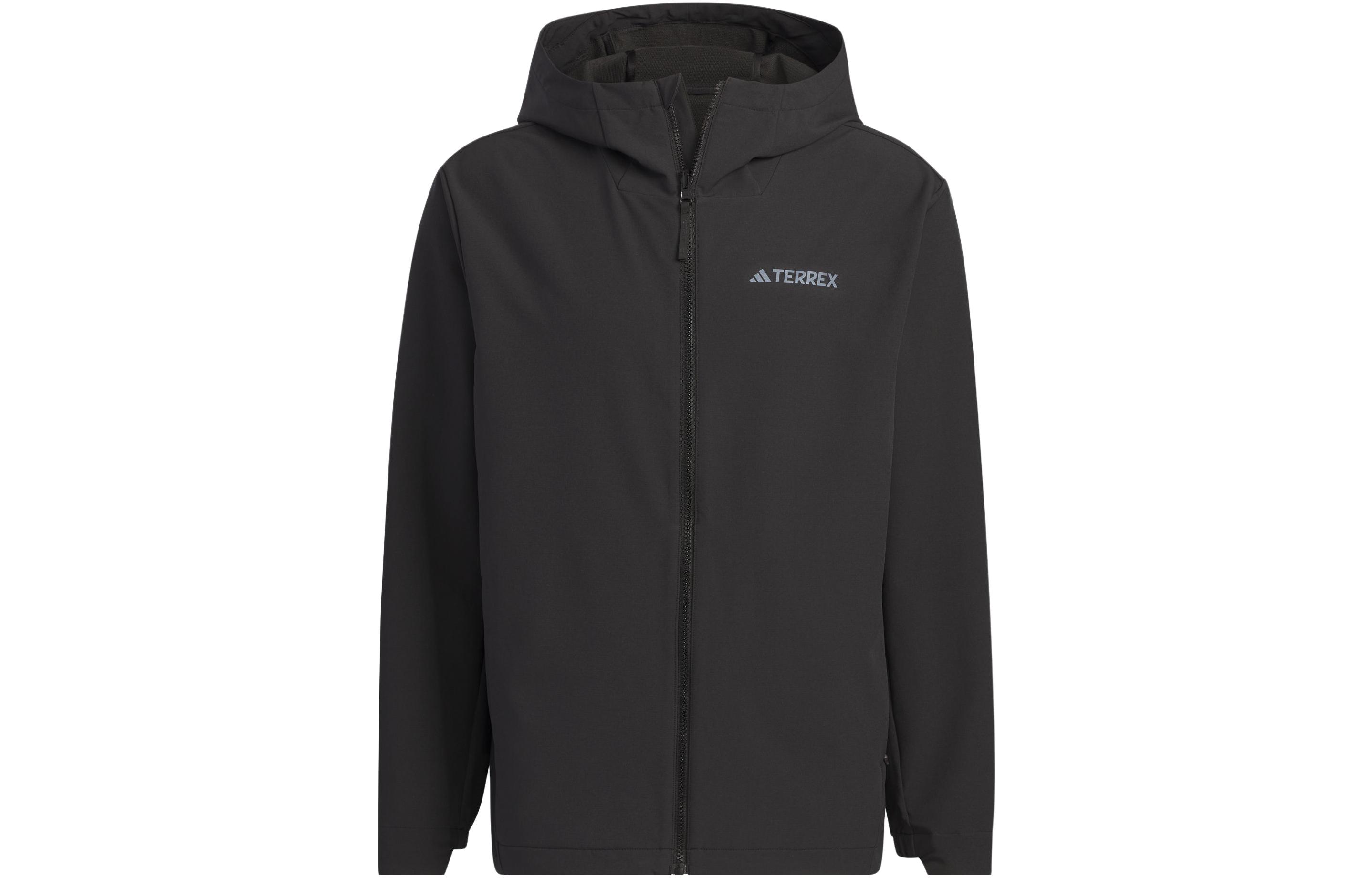 

Adidas Solid Color Logo Label Outdoor Fleece Lined Sports Hooded Softshell Jacket Men s Black IL9011 L