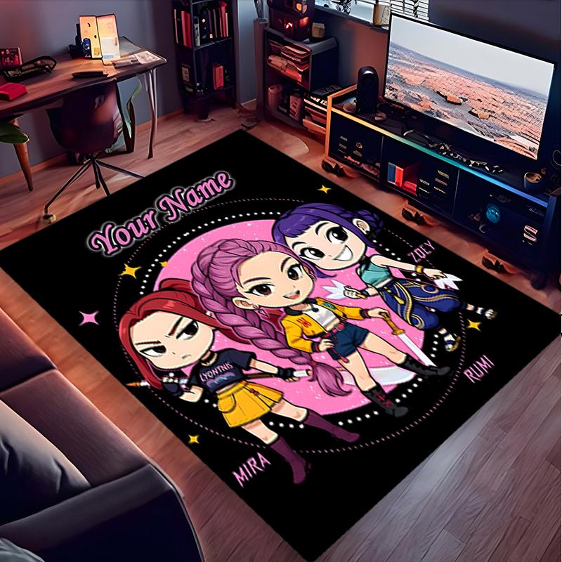 1PC Custom Name "Chibi Girls Adventure" Theme Floor Mat Ideal for Living Room, Game Rooms, Office, Bedroom, Office Floor Mat , Floor Mats for Home