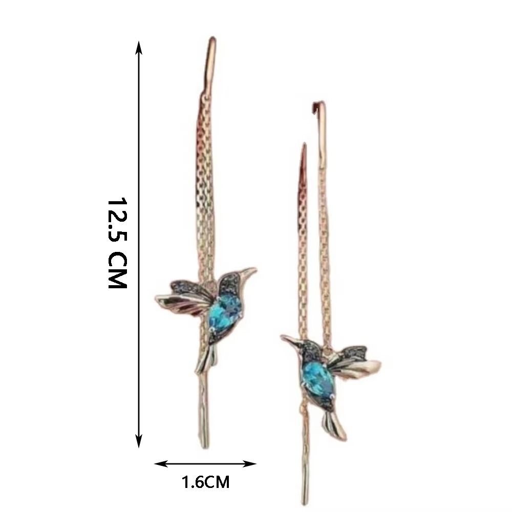 Bunte Vogel Lange Hängeohrringe Kristall Tropfenohrringe Elegante Quastenohrringe Frauen Mädchen