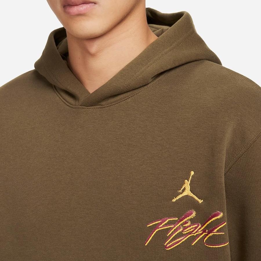 Jordan Solid Color Letter Logo Print Hoodie Men Tops Light-Olive-Green DQ7506-385