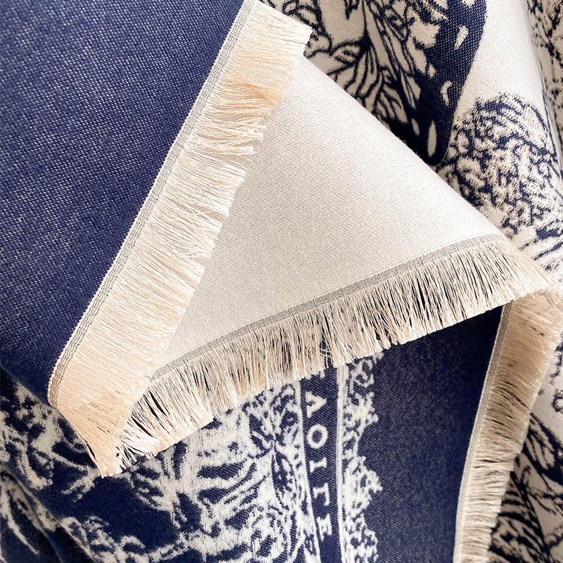Retro Printed Butterfly Large Square Scarf Scarf Women'S High-End Gift Fashionable Versatile Outer Decoration Shawl Autumn