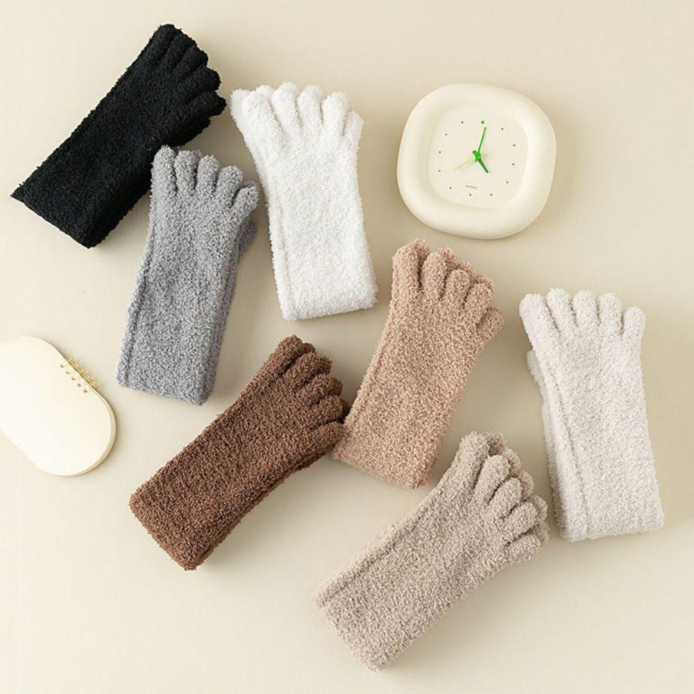Solid Color Five Finger Stockings Coral Fleece Floor Plush Long Socks Split Toe Stockings Autumn