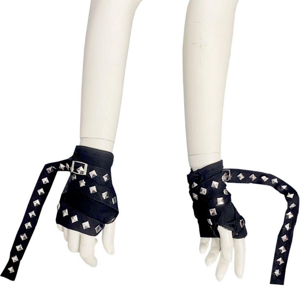 Hip hop Fingerless Gloves Rope Cross Short Arm Warmer Elastic Rivet Gloves  Cosplay