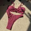 Ribbed High Cut Brazilian Bikini Female Swimsuit Two-Pieces Bikini Set Women Swimwear Padded Bathing Suit Bather Swim