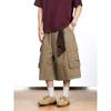 FIsHLIFESS New American Retro Medium Pants Washed Removable Square Towel Large Pocket Wide Leg Tooling Cropped Pants
