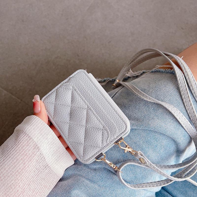 Crossbody Wallet Cards Solt Leather Case For Samsung Galaxy Z Flip 5 4 3 5G Flip5 Flip4 Long Lanyard Purse Pocket Bag Cover