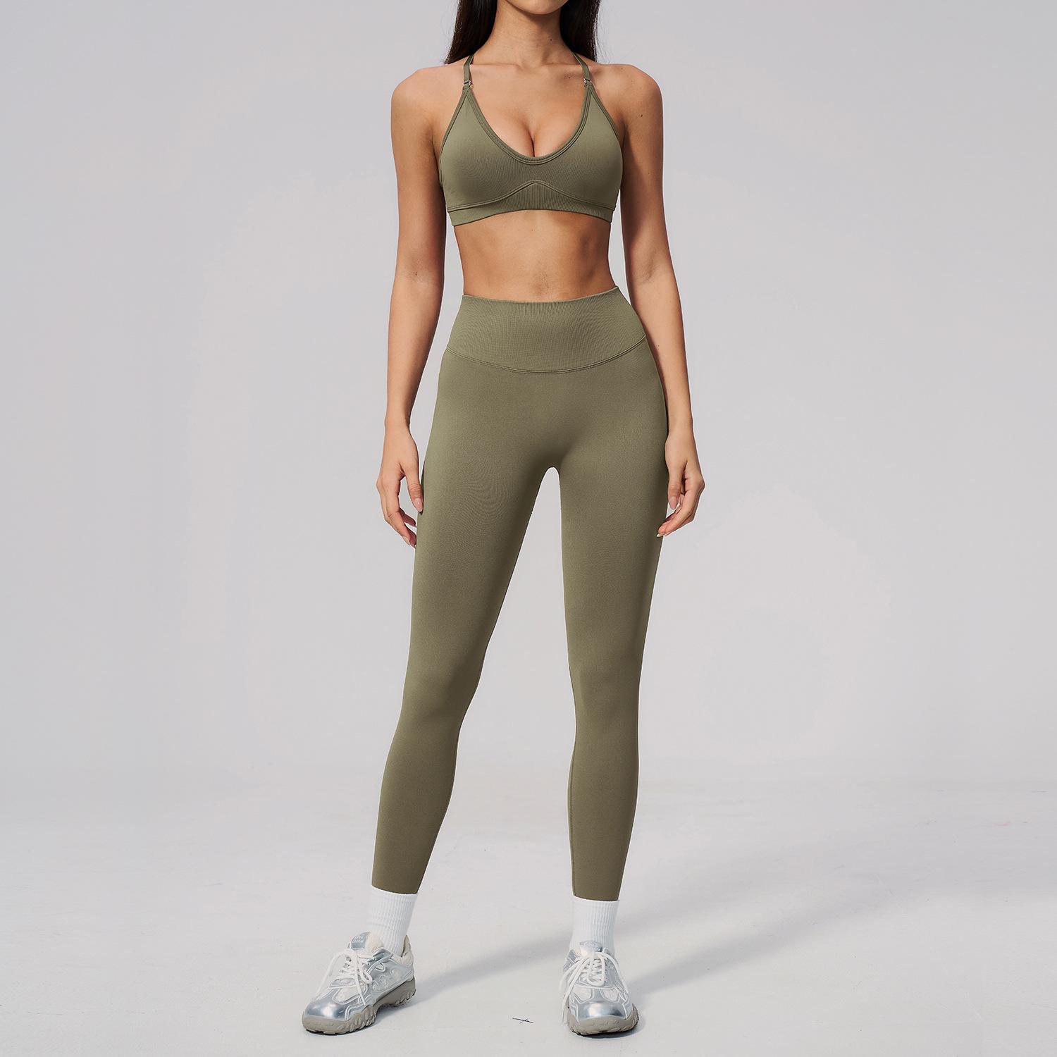 Women s Seamless Knit Sports Set - Cross Back, Tummy Control, High Waist, Yoga & Running Fitness Wear L