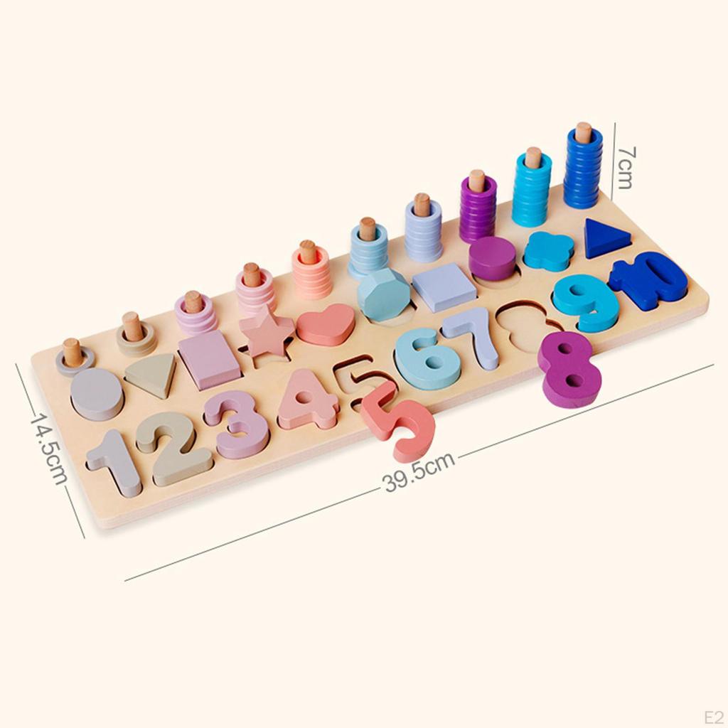 Rainbow Rings Board Wooden Number Color Sorter Stacking Blocks Learning Early Education Toy