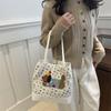 Trendy White Pu Tote Bag For Women Spacious Vintage Crossbody Handbag