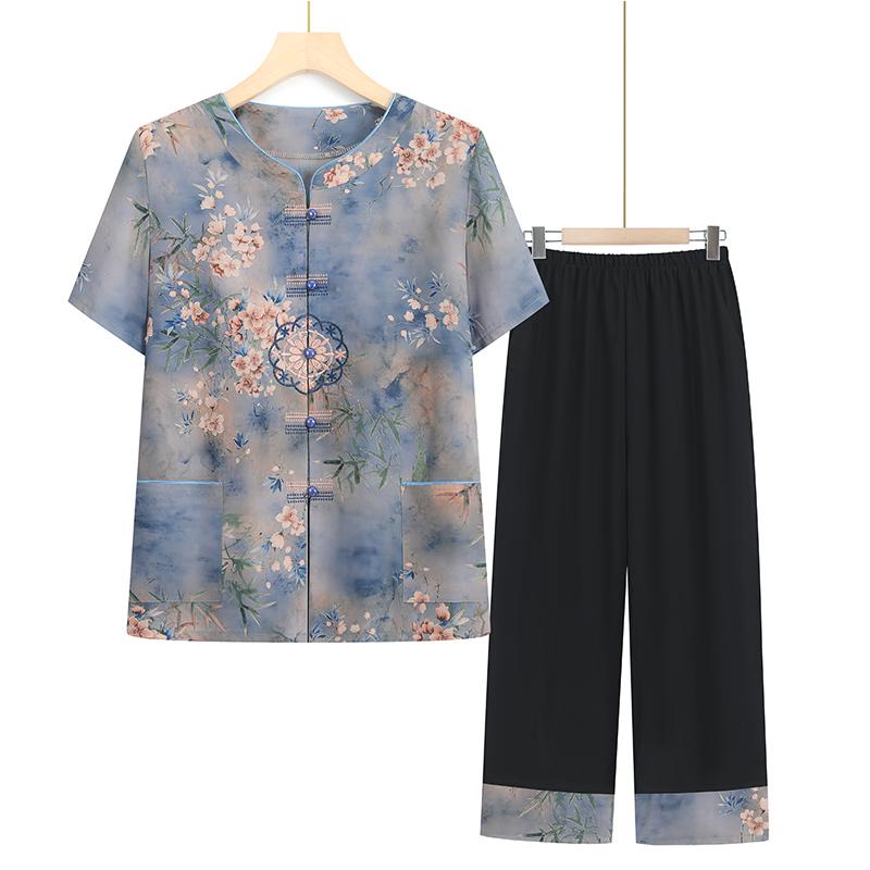 

Summer Short Sleeve Tang Suit for Middle-Aged and Elderly Women 3XL (115-130 jin)