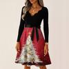 Women's Casual Fashion V Neck Long Sleeve Christmas Printed Party Vintage Long Dresses