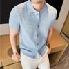 Sommer Herren Strick Poloshirts Kurzarm Smart Casual Leicht Turn-Down-Kragen Leinen Strick Cardigan Herren Atmungsaktive Polos