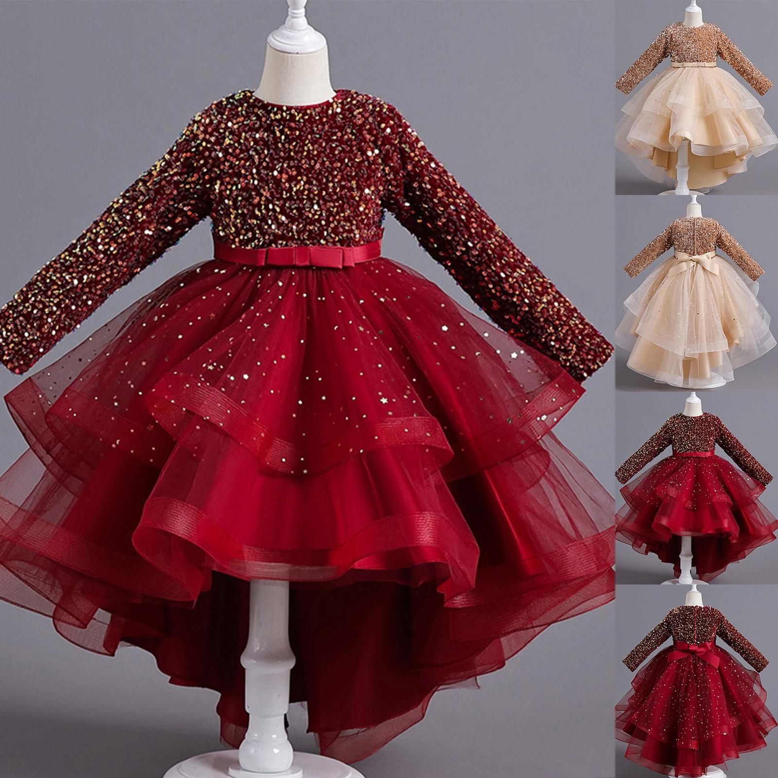 

Детское платье Платье принцессы с бантом Однотонное платье для торта с блестками