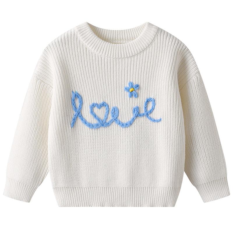 Autumn and Winter Hand-embroidered Love Baby Infant Base Knitted Sweater Birthday DIY Cotton Children's Sweater