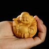 Natural solid wood carving Laughing Buddha, Figure Statue Chinese God of Wealth Cute Home Room Office Car Decoration Figurine