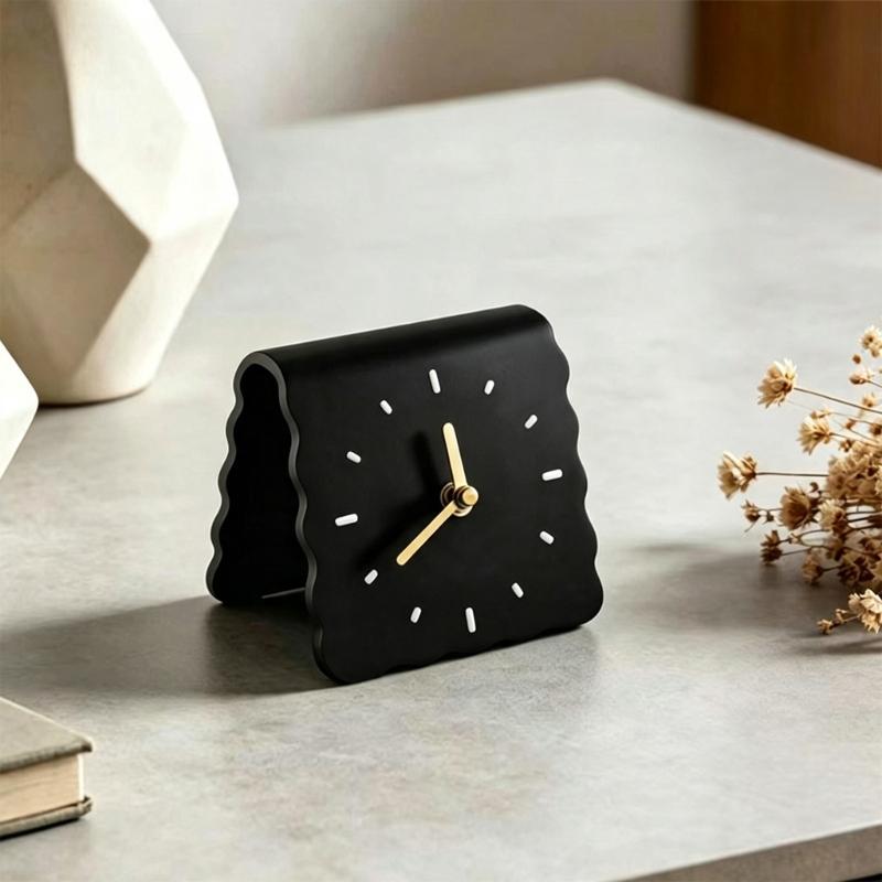 Minimalistische Tischuhr, Leises Acryl-Zeitanzeige mit Kekstextur-Design für Nachttisch, Heimbüro-Schreibtisch und Dekorative Regalgestaltung