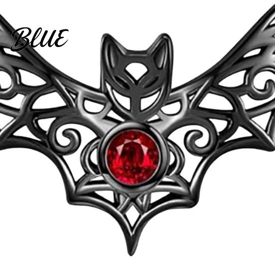 Comfortable Lightweight Necklace Gothic Bat Pendant Faux Ruby Hollow-out Halloween