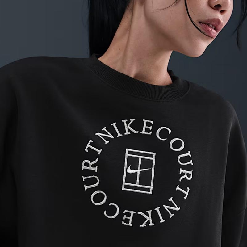 Nike Court Heritage Phoenix Fleece Oversized Logo Letter Crewneck Sports Long Sleeve Sweatshirt Women Sweatshirt HJ8989-010