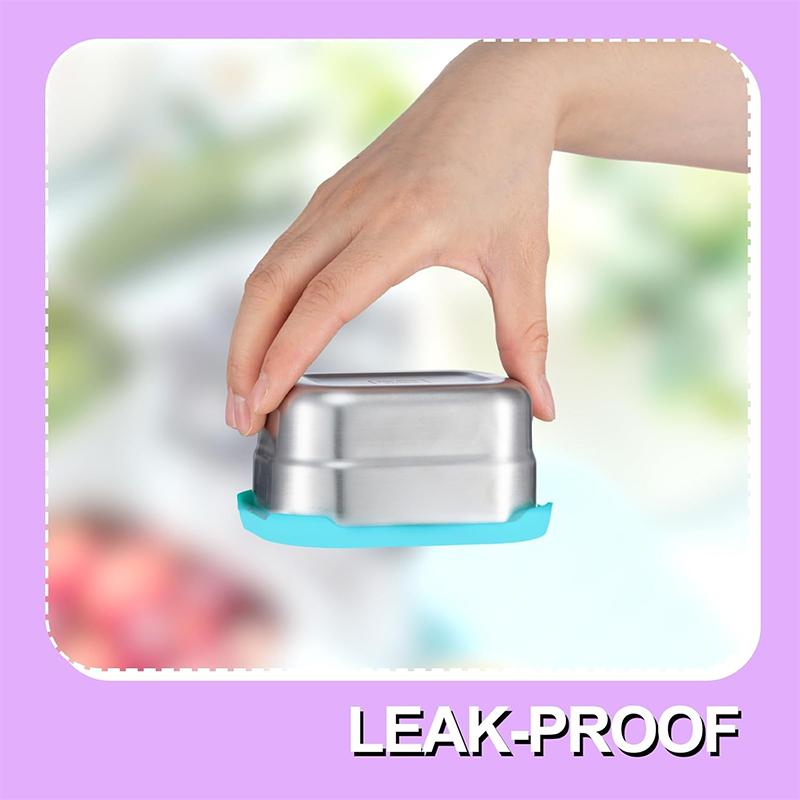 3pcs Stainless Steel Snack Box 8oz Rectangular Food Container with Leak-Proof Lid Multipurpose Small Container for Fruits Salad