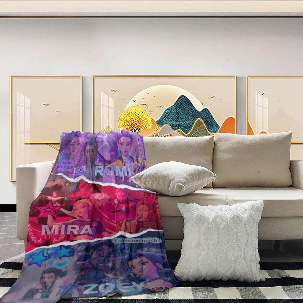 This Cozy Blanket Features A  And  Print Inspired By  Witcher Girls, Showcasing The Characters In Action.