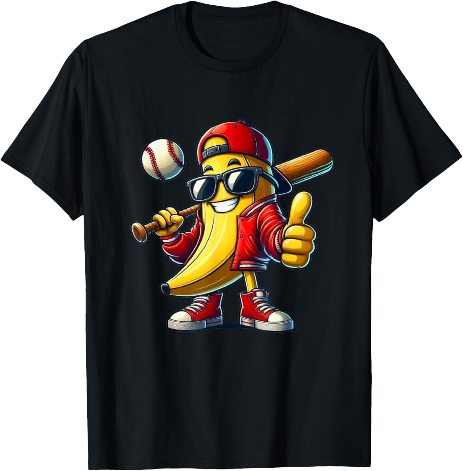 Banana Playing Baseball Fruit Lover Baseball Player Men Women T-Shirt S разноцветный