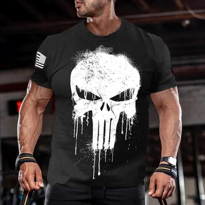Camiseta Vintage de Verano para Hombre Estampado de Calavera Militar Camisetas Casual Manga Corta Pulóver Ropa Oversize para Hombre Camiseta de Cuello Redondo para Exterior