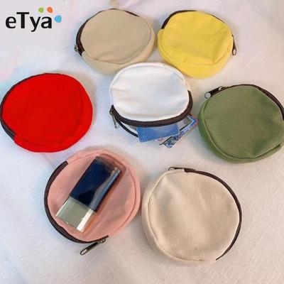 Effen Kleur Ronde Muntportemonnee Dames Mini Canvas Kaarthouder Kleine Portemonnee Pouch Dagelijkse Opbergtas Meisjes Snoepkleuren Portemonnee Clutch