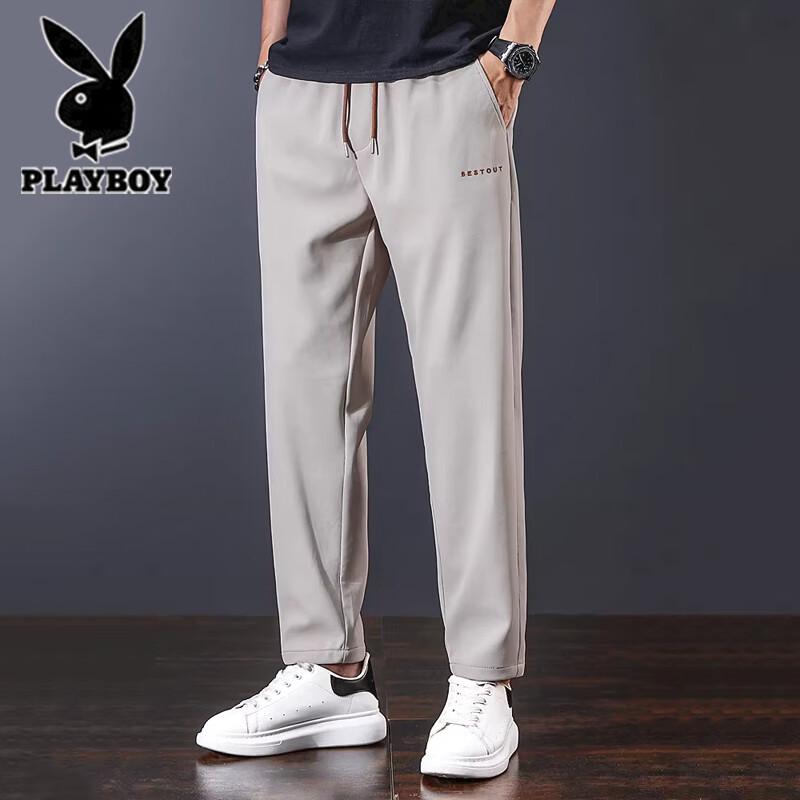 Playboy Men's Ice Silk Summer Loose Straight Casual Pants