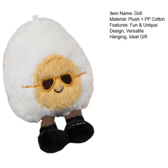 Happy Boiled Egg Stuffed Toy Fun Egg Stuffed Animal for Foodies Sports Fans Playful Expression Doll with Lanyard