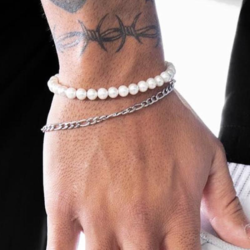 New Personalized Trend Beaded Chain Double Bracelet Men and Women Fashion Trend Hip-hop Holiday Party Accessories