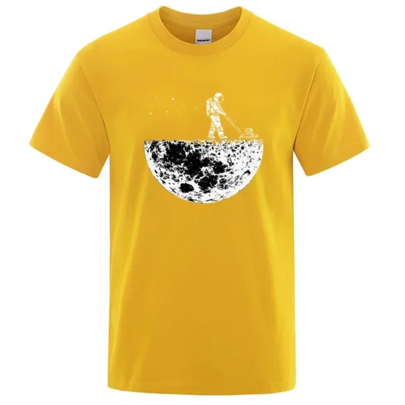 Astronauten schätzen die Mondumgebung Lustiger Druck T-Shirts Herren Locker Übergroße Kleidung Baumwolle Sommer Weiches T-Shirt Hip Hop T-Shirts