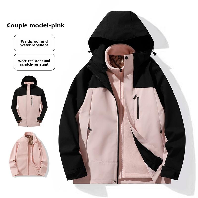 

Outdoor Couple Style 3-in-1 Detachable Hood Graphene Liner Windproof Waterproof Jacket Men s Coat Workwear Jacket 4XL розовый